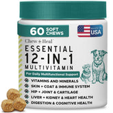 Chew + Heal Labs dog multivitamin soft chew in bottle supports daily vitality and mobility.