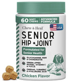 Chew + Heal Labs dog soft chews bottle front for easy joint support