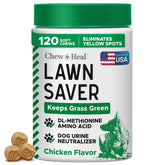 Chew + Heal Labs urine neutralizer bottle shown for lawn-friendly burn reduction
