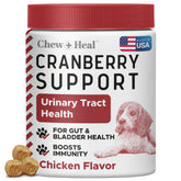 Chew + Heal Labs UTI cranberry soft chews packaging showcases USA-made urinary support.