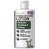 Chew + Heal Labs hydrocortisone lotion bottle soothes itchy dog skin.