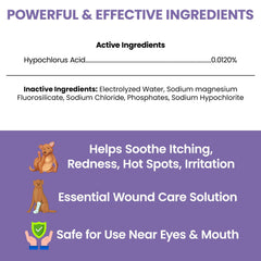 Chew + Heal Labs bottle applying to a dog's minor wound for soothing care.