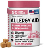 Chew + Heal Labs packaging shows dog allergy chews for skin and immunity support