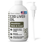 Chew + Heal Labs Pure Cod Liver Oil bottle with pump cap for easy dosing.