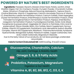 Chew + Heal Labs skin coat omega-3-6-9 dog chew supports glossy fur and healthy skin.