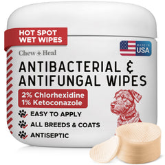 Chew + Heal Labs soothing paw wipes pack front for daily dog paw care.