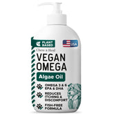 Chew + Heal Labs vegan omega-3 for dogs bottle front promoting a glossy coat.