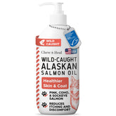 Chew + Heal Labs Salmon Oil bottle with pump for easy dosing.