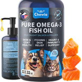 Chewia fish oil bottle pour for easy daily dosage and coat care