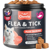 CHEWIA flea chews cat bottle shown, easy daily protection against fleas and ticks.