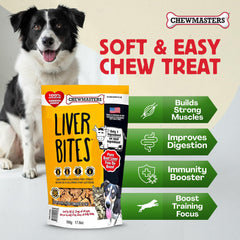Chewmasters beef liver bites closeup texture highlights crisp freeze-dried surface for training.