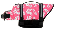 ChezAbbey life jacket pink flower side buckle demonstrates secure adjustment for pets.