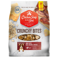 Chicken Soup for the Soul Crunchy Bites front pouch shows bacon and cheese rewards.