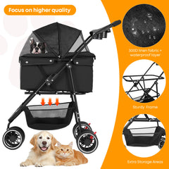 Chihuahua pet stroller with breathable mesh canopy to keep pets cool.