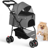 Chihuahua pet stroller folded compact for travel and storage.