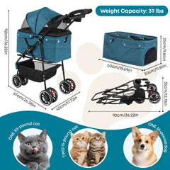 Chihuahua pet stroller side view highlights foldable design for quick storage on trips.