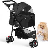 Chihuahua pet stroller three-wheel front view with mesh canopy for easy navigation and pet comfort