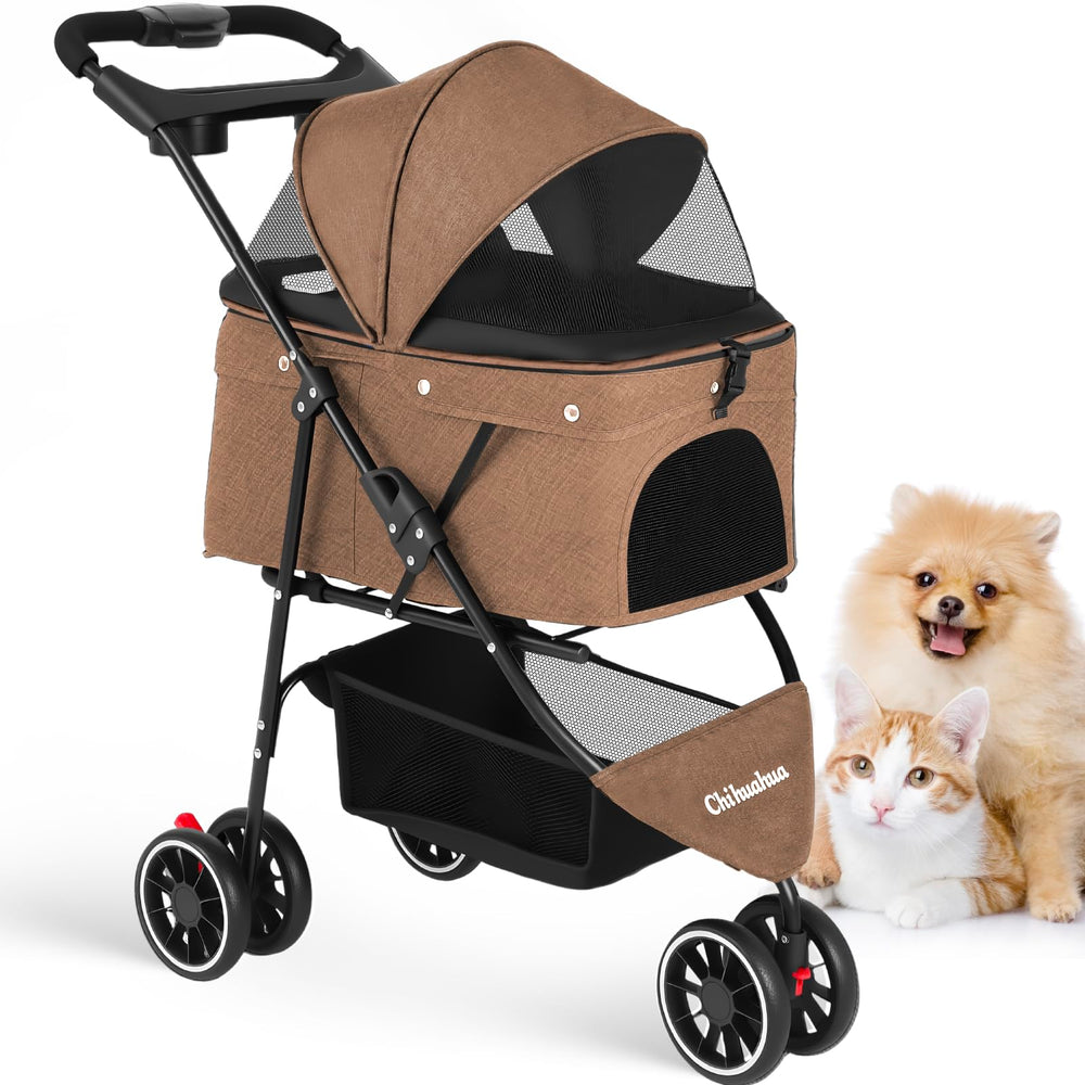 Chihuahua pet stroller with three-wheels design for stable rides.