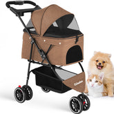 Chihuahua pet stroller with three-wheels design for stable rides.
