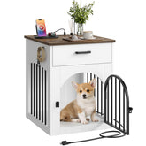 CHOEZON dog crate end table with white walnut finish, stylish pet housing.