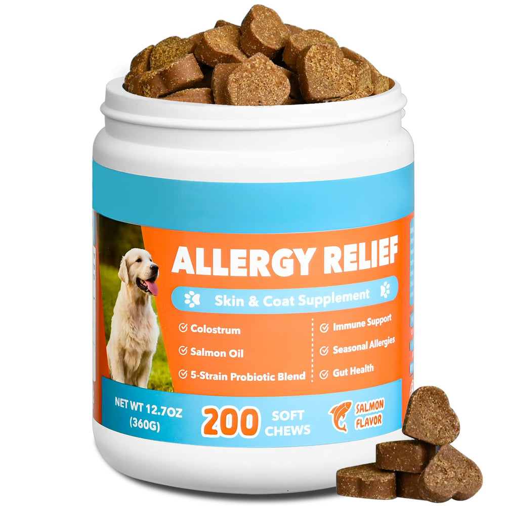 ChoHeel Dog Allergy Chews jar front with salmon flavor for palatable support