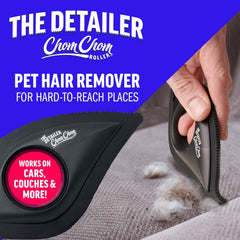 ChomChom Detailer removes fur from seat corners for a cleaner car interior