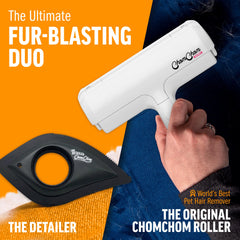 ChomChom Roller white in hand demonstrates easy grip and portability