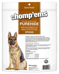 Close-up of CHOMP EMS Purehide bacon-flavor chew with textured surface.