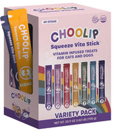 Choolip Squeeze Vita Stick pack shot showing the 49-count variety for cats and dogs.