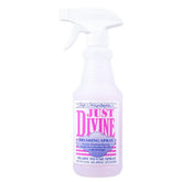 Chris Christensen Just Divine Brushing Spray bottle showing shine and anti-static protection.