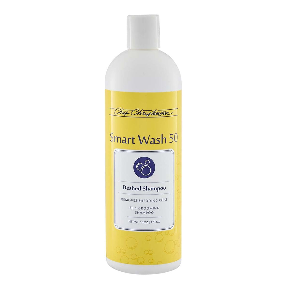 Chris Christensen SmartWash50 deshed bottle shows ultra-concentrated formula for at-home grooming