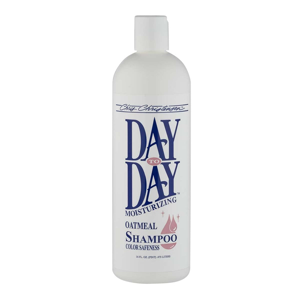 Chris Christensen Day to Day shampoo bottle pour demonstrates ultra-concentrated dilution for efficient grooming