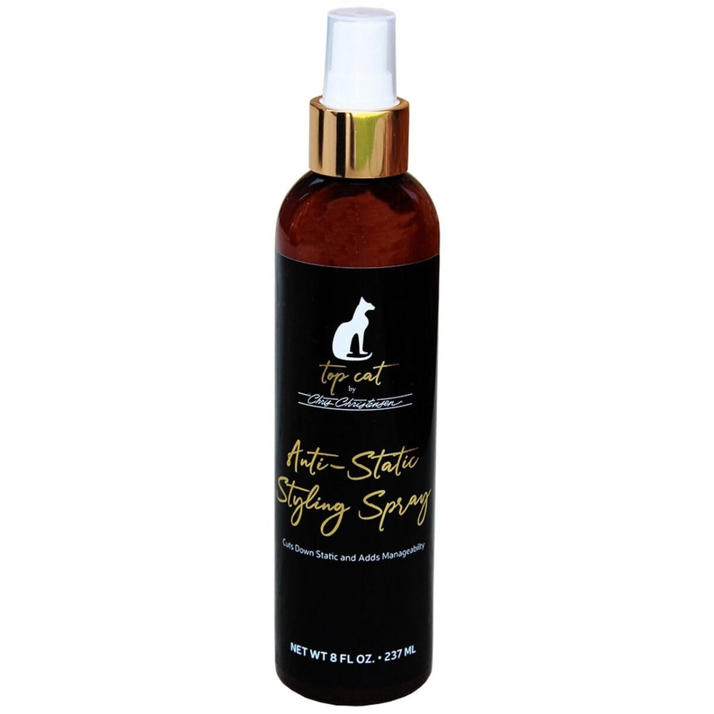 Chris Christensen Top Cat Anti-Static Spray bottle reduces static for easier grooming