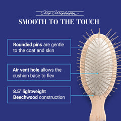 Chris Christensen rounded pins closeup highlights skin-friendly touch during brushing.