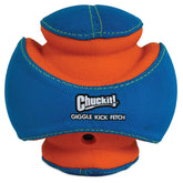 Chuckit Kick Fetch ball with giggle interior boosts interactive fetch sessions.