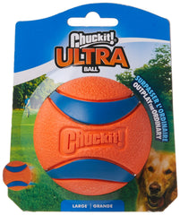 Chuckit! Ultra Balls Large 3-Pack side view highlights durability for outdoor play.