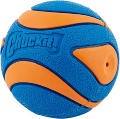 Close-up of textured rubber on Chuckit! Ultra Squeaker Ball Large for grip.
