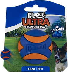 Chuckit! Ultra Squeaker Ball small in action for high energy games.