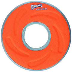 Chuckit Zipflight Frisbee dog toy in mid-air ready for fetch adventures