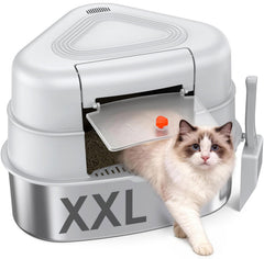 Chumajor XXL corner litter box lid in a compact corner setup for multi-cat homes.