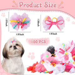 Chumia dog bows with curly ribbons add charm to outfits.