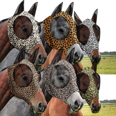 Chunful leopard horse fly mask with ears for clear vision and eye protection.