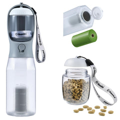 Cibaabo dog water bottle with food container for on the go hydration and snacks.