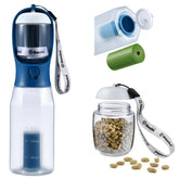 Cibaabo dog water bottle with attached food container for walks and snacks