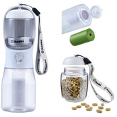 Cibaabo dog water bottle top view with integrated food container for travel convenience.