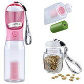 Cibaabo dog water bottle with food container, ideal for on-the-go hydration and snacks.