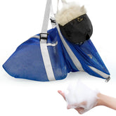 Cinf cat bathing bag blue front view shows breathable mesh for calm baths.