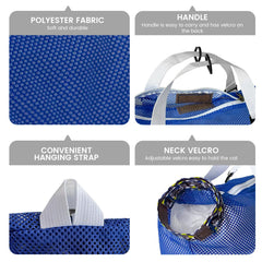 Cinf blue cat bathing bag side-entry demonstrates easy access during washing.