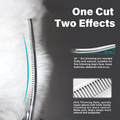 CityWish curved thinning scissors reduce bulk while preserving coat texture.
