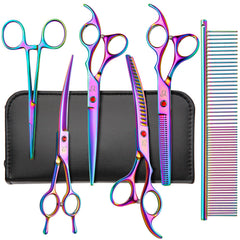 Citywish dog grooming scissors rainbow curved 6in1 kit for at-home shaping and safety